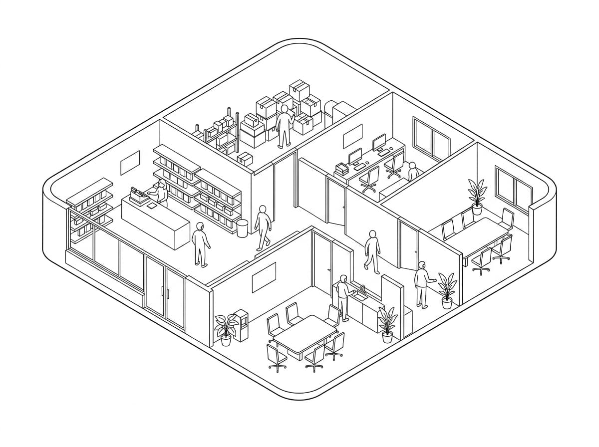 Architectural cutaway of business floorplan